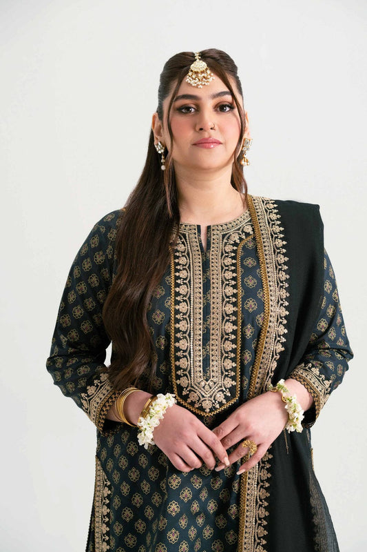 3 Piece - Printed Embroidered Suit