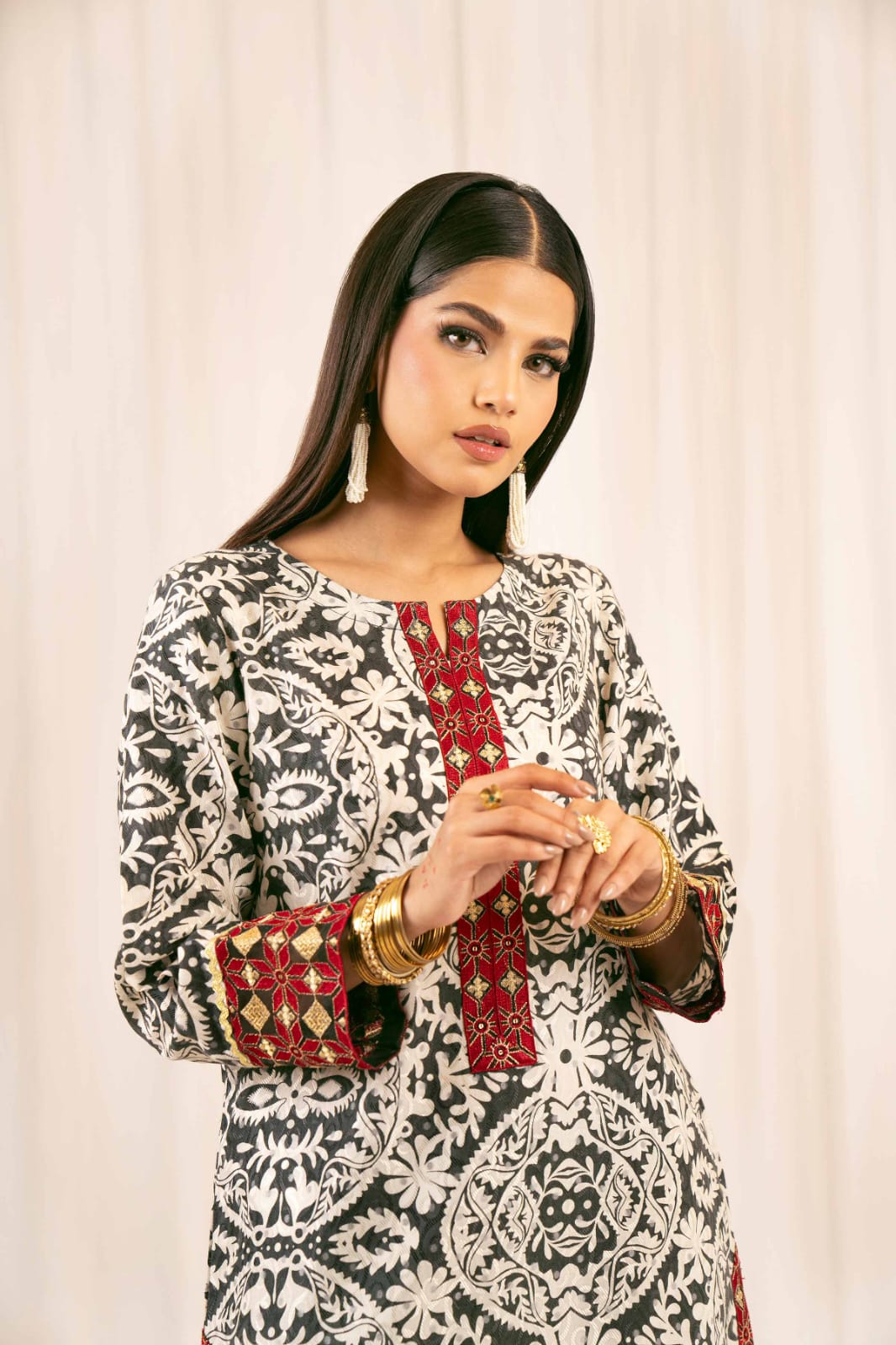 2 Piece - Printed Embroidered Suit