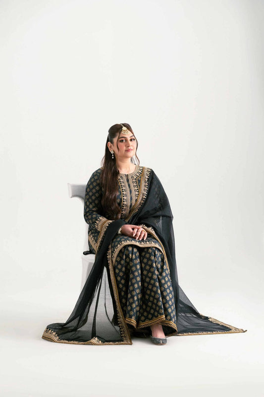 3 Piece - Printed Embroidered Suit