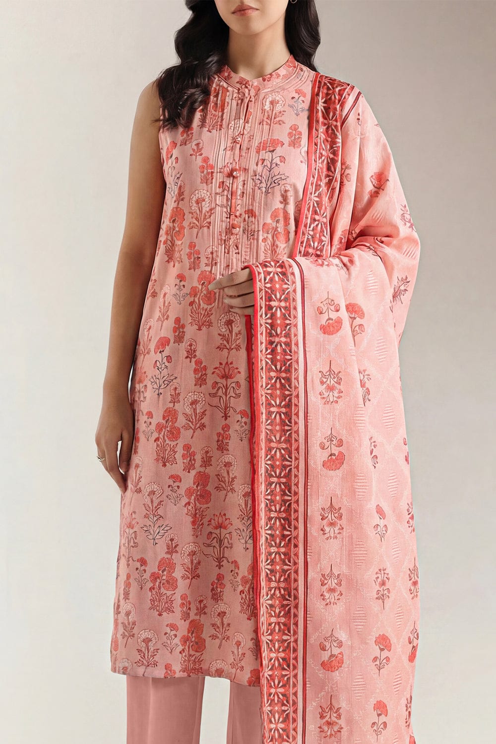 Unstitched Printed Self Strip Lawn 3 Piece