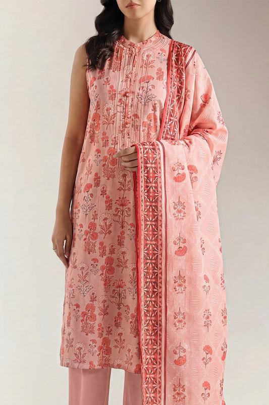 Unstitched Printed Self Strip Lawn 3 Piece