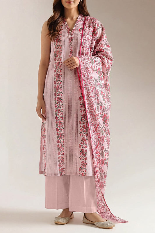 Unstitched Printed Self Strip Lawn 3 Piece