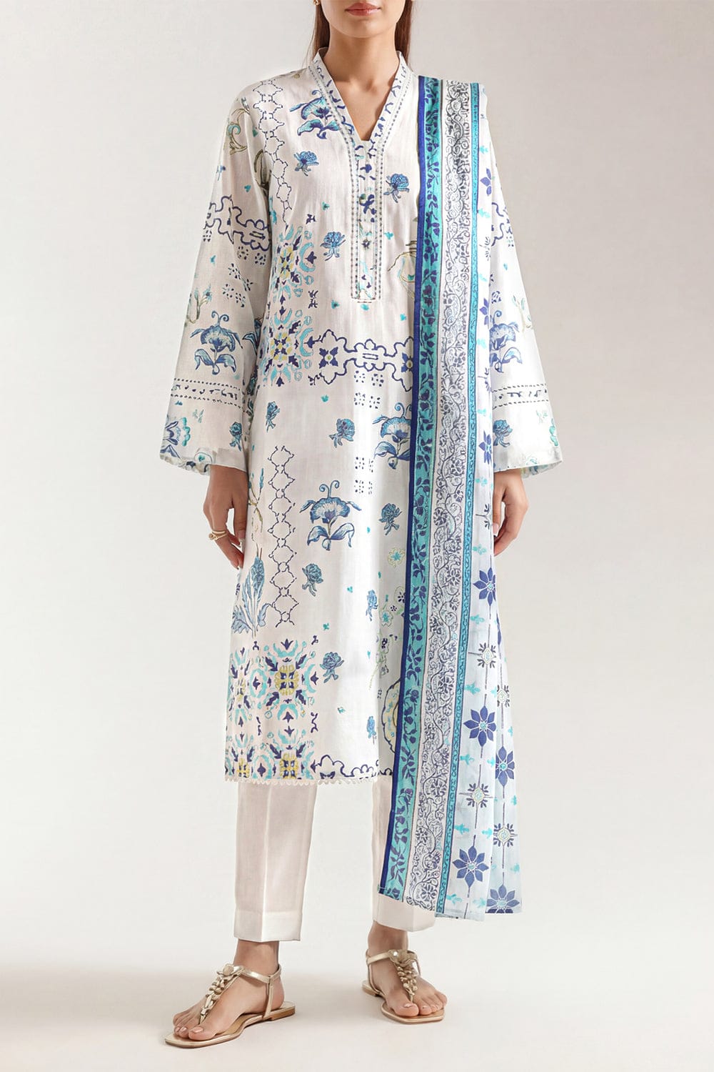 Unstitched Printed Self Strip Lawn 3 Piece